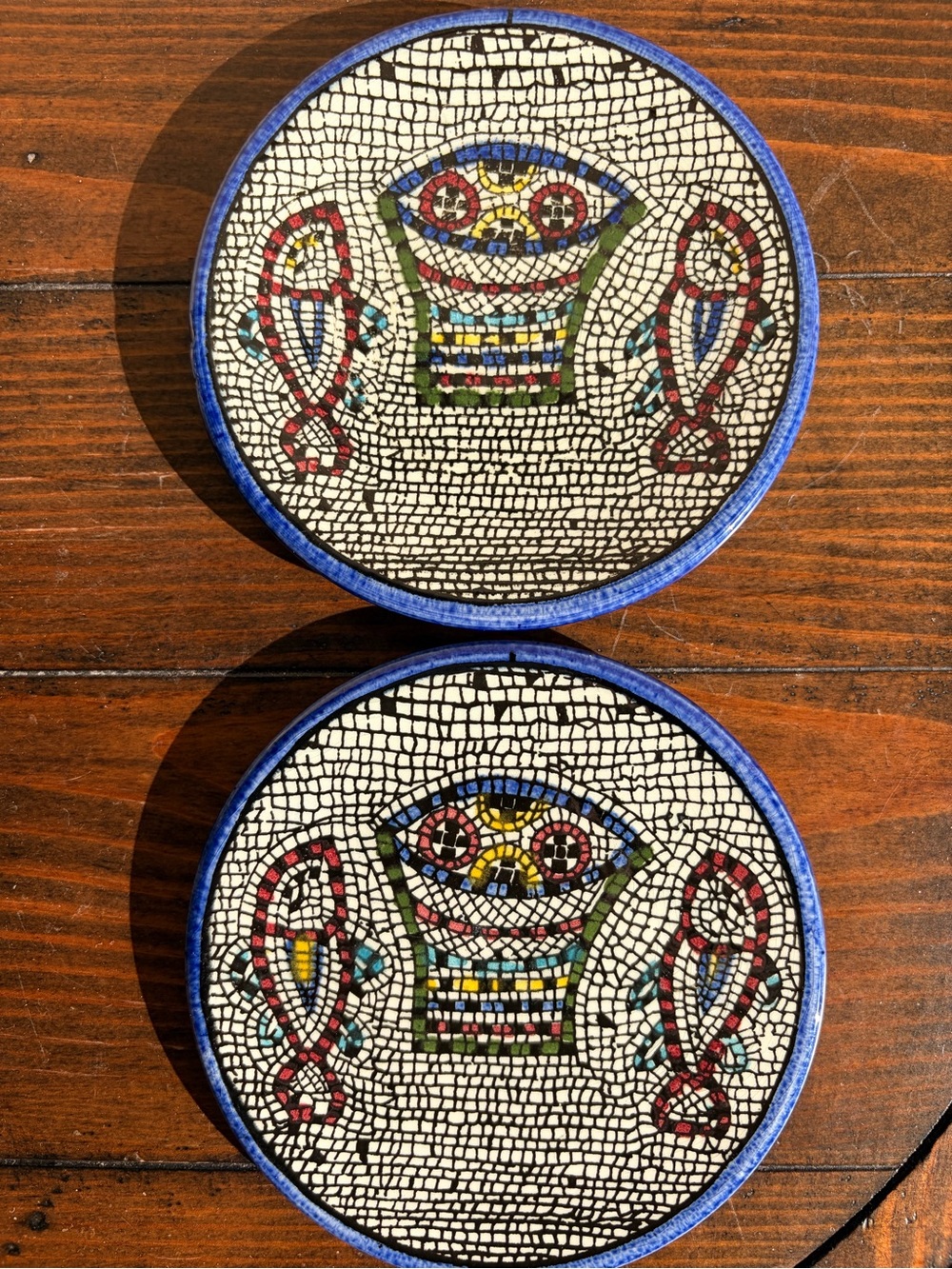 Blue-Edged Mosaic Ceramic Wall Art Pair
